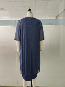 Women solid color mesh long dress casual fashion comfortable short sleeve shimmering apparel