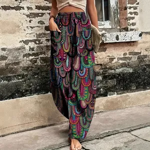 Elegante Donna Boemia Stampato Casual Largo Harem Pantaloni Vintage Per Vacanza Lanterna