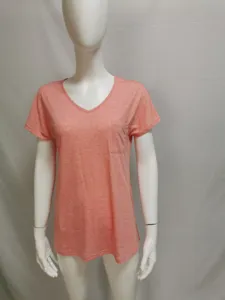 Mujer Casual Cuello V Manga Corta Camiseta Lisa con Bolsillo Verano Suelto Moda Top