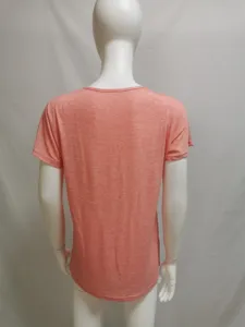 Top de camiseta casual de mujer de manga corta lisa holgada, vista trasera cómoda diaria.