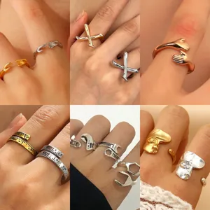 Vintage Kupfer Lineal Skala Offener Ring Einstellbar Kreative Schraubenschlüssel Zange Werkzeug Ringe Umarmung Gesicht Schmuck Damen