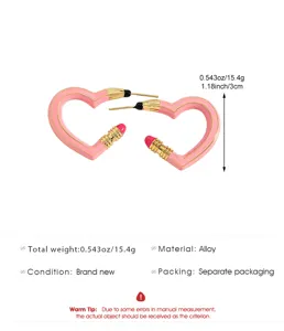 Kreative rosa Herz Bleistift Ohrringe Legierung schluesselfertig Mode Schmuck fuer Damen Alltag