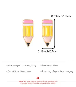 Süße Bleistift Emaillierte Ohrstecker für Schulanfang, modischer Legierungs Schmuck.