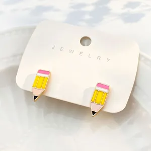 Niedliche Bleistift Emaillierte Ohrringe, Mode Back to School Schmuck für Frauen und Mädchen.