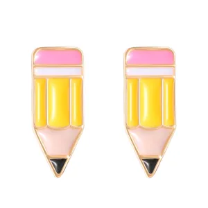 Süße Bleistift Emaille Ohrstecker für Damen, modischer Schmuck für den Schulanfang.
