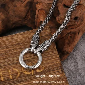 Vintage Viking dragon bone chain necklace with round spring ring clasp, stylish alloy jewelry.