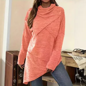 Damen Asymmetrischer Schal-Kragen Langarm Sweatshirt Casual Einfarbiges Herbst Top