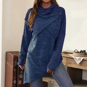 Damen einfarbiger asymmetrischer Stehkragen lässiger langärmliger Pullover Top Hauptansicht.