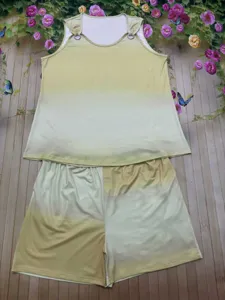 Set canotta e pantaloncini sfumati, completo estivo senza maniche a due pezzi per donna casual