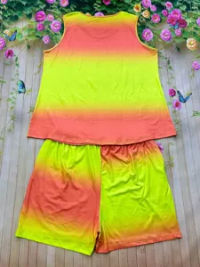 Set canotta e pantaloncini sfumati estate casual senza maniche due pezzi giallo arancione