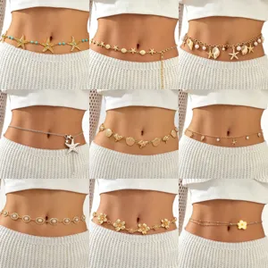 Bohemian Ocean Beach Style Metal Waist Chain For Women Starfish Shell Flower Artificial Pearl Tassel Belt Jewelry Dress Accessories