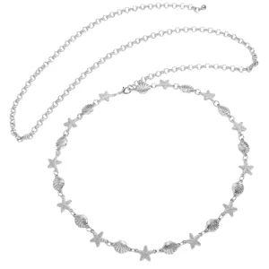 Silver starfish and seashell metal waist chain bohemian beach dress body jewelry accessory
