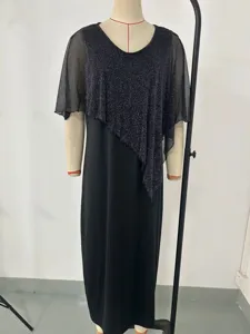 Plus size elegant V-neck long dress with shimmering batwing sleeves for women fashion