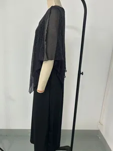 Plus size women fashion V-neck batwing sleeve shimmering long dress elegant evening party outfit