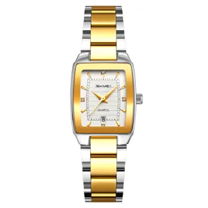 SKMEI women quartz watch square dial stainless steel dual tone business waterproof wristwatch