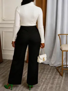 Pantaloni da abito a gamba larga a vita alta da donna, casual in tinta unita taglie forti.