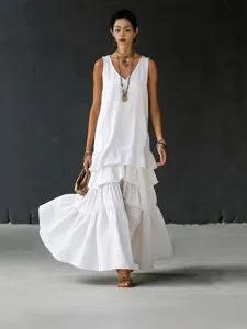 Elegantes einfarbiges ärmelloses Maxikleid für Damen, lockere Passform Frühlingsmode.