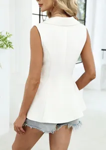 Damen Sommer Freizeit weiss ärmellose Blazer Weste mit V-Ausschnitt für den Sommer.