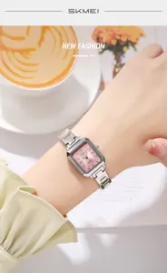 SKMEI women quartz watch elegant pink square dial steel strap luxury fashion timepiece