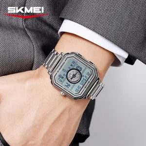 Reloj Digital de Hombre Cuadrado de Moda Con Podómetro 3D Multifunción Deportes Reloj Electrónico Caja de Aleación de Zinc Correa de PU Acero Inoxidable Impermeable