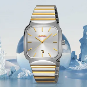 Orologio da Polso da Uomo Moda Quadrato al Quarzo Cinturino in Acciaio Inossidabile Datario Impermeabile Casual Stile Maschile