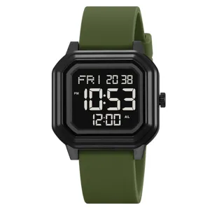 Grüne Silikonarmband Digitaluhr mit schwarzem quadratischem Gehäuse für Sport und Freizeit.