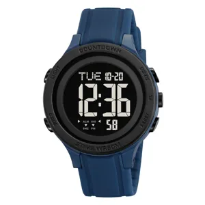 Heren outdoor sport digitaal horloge met blauwe siliconen band en duidelijk scherm.