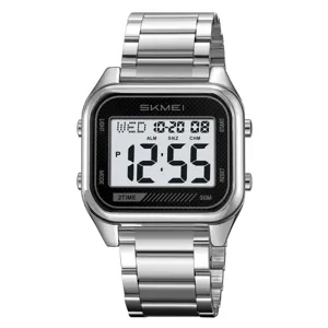 SKMEI Men's Square Digital Watch Stainless Steel Waterproof Luminous Sport Wristwatch