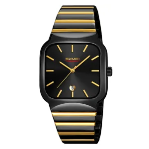 Orologio al quarzo di lusso SKMEI da uomo con quadrante quadrato oro nero cinturino in acciaio.