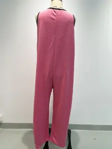 Tuta rosa senza maniche gamba larga casual larga girocollo estate donna vestito