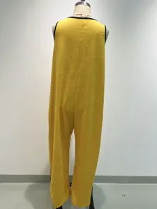 Tuta ampia smanicata collo tondo gamba larga giallo donna moda estate casual chic
