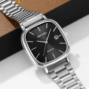 SKMEI Herren Business Quarz Uhr Edelstahl Armband Wasserdicht Quadratisch Datum Armbanduhr