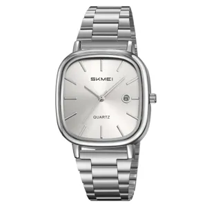 SKMEI Herren Quarz Uhr Silber Edelstahl Quadratisches Zifferblatt Business Armbanduhr