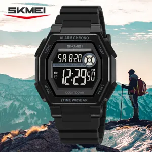 Montre Numérique de Sport de Plein Air pour Hommes Montre-Bracelet Étanche à Cadran Carré Multifonctionnelle Avec Rétroéclairage EL Bracelet en Silicone