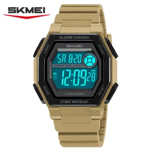SKMEI Hommes Extérieur Sport Numérique Montre Carré Étanche Électronique Bracelet Kaki