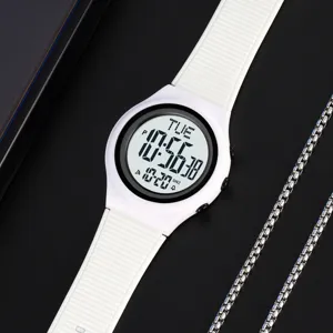 White silicone digital watch for men sports waterproof casual wristwatch stylish modern