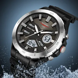 Men Sport Digital Watch Dual Display Waterproof LED Luminous Electronic Watch Outdoor Multifunctional Tactical Round Dial Wristwatch