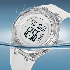 SKMEI Fashion Sport Digital Watch Octagonal Transparent Resin Case Silicone Strap Waterproof Luminous Outdoor Watch For Men Women