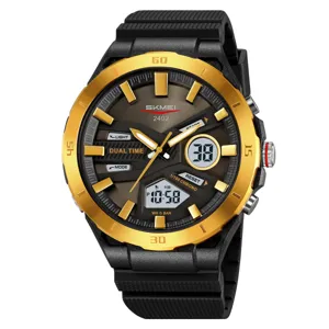 SKMEI men's dual display sports watch waterproof black gold resin strap digital quartz watch