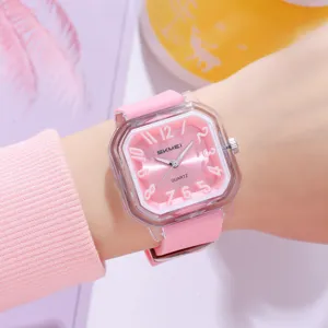 Orologio al Quarzo SKMEI con Cassa Trasparente per Uomo Donna Studente Cinturino in Silicone Quadrante Quadrato Impermeabile 30M Orologio da Polso Casual Coppia