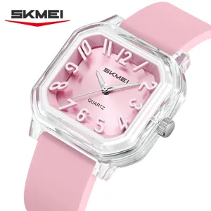 SKMEI Orologio Quarzo Rosa Donna Cassa Trasparente Cinturino Silicone Moda Casual