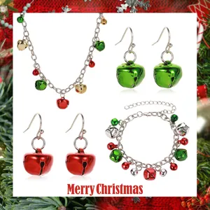 Set di Orecchini Braccialetto Collana Con Ciondolo a Campana Colorata di Natale in Lega Set di Gioielli per Feste da Donna