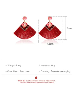 European and American retro fan-shaped tassel earrings, bohemian fashion design for women.