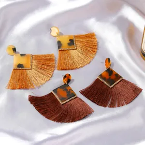 Tortoise shell fan tassel earrings bohemian exaggerated leopard print drop earrings autumn