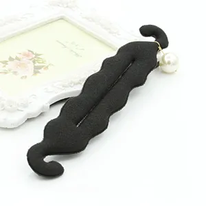 Black hair bun maker styling tool with pearl pendant for elegant updos and hair styling