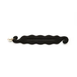 Black velvet hair bun maker with pearl charm, french twist styling tool for women elegant updo.