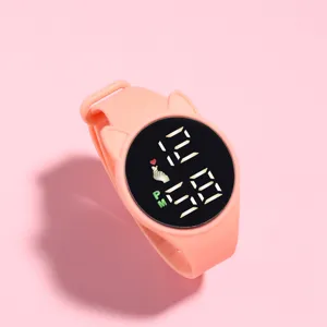 Orologio digitale rosa per bambini simpatiche orecchie di gatto cinturino in silicone