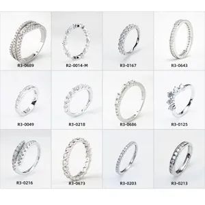Detailed view of multiple S925 sterling silver moissanite diamond stackable rings.