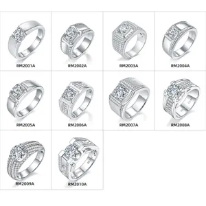 Men's S925 sterling silver moissanite diamond ring luxury wedding band jewelry collection.