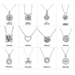S925 sterling silver moissanite pendant necklaces collection, sparkling diamond halo styles.